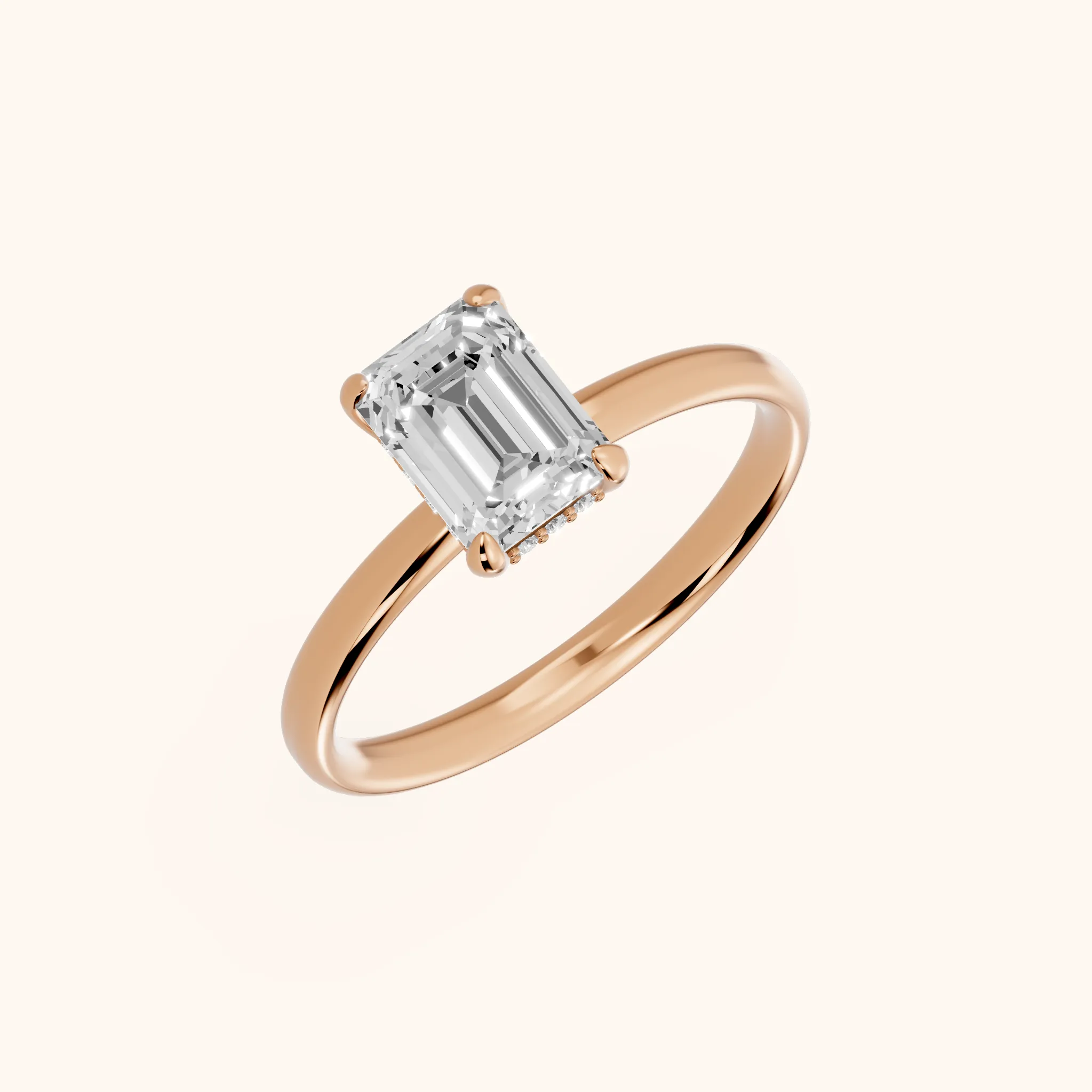 Bague de Fiançailles Charlotte Charm Solitaire Émeraude et Diamants en Or Rose