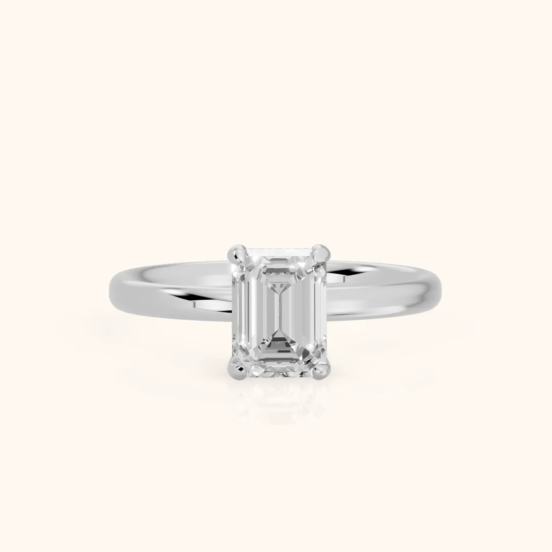 Charlotte Charm Solitaire Emerald Diamond Engagement Ring in White Gold