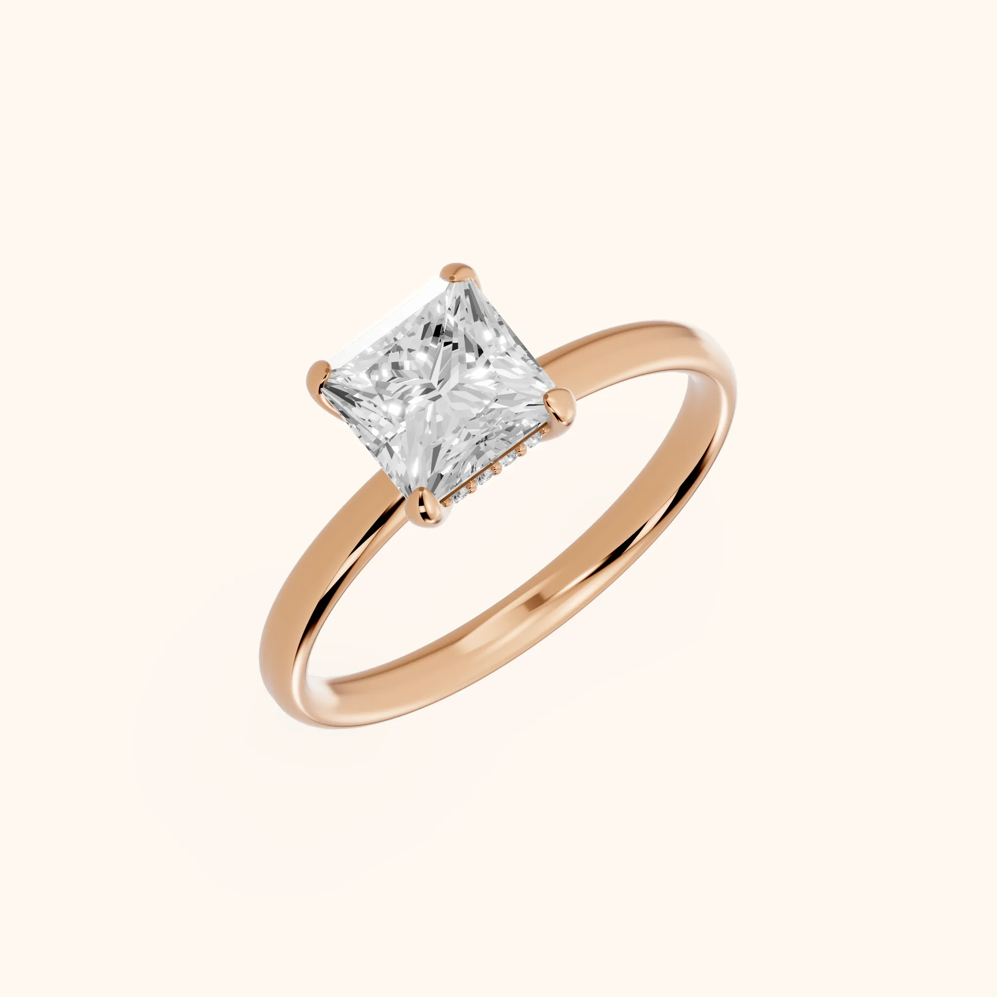 Charlotte Charm Solitaire Princess Diamond Engagement Ring in Rose Gold