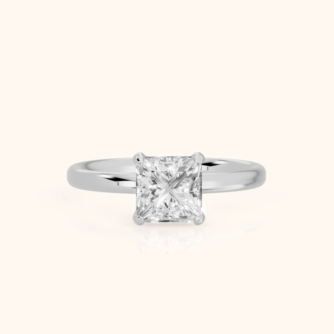 Bague de Fiançailles Solitaire en Or Blanc Charlotte Charm Diamant Princesse