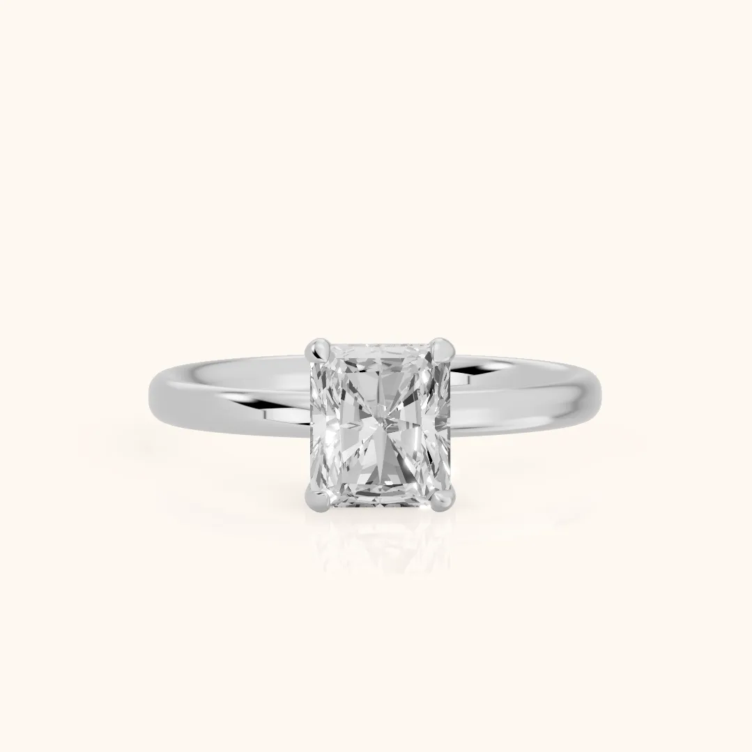 Bague de Fiançailles Charlotte Charm Solitaire Diamant Radiant en Or Blanc