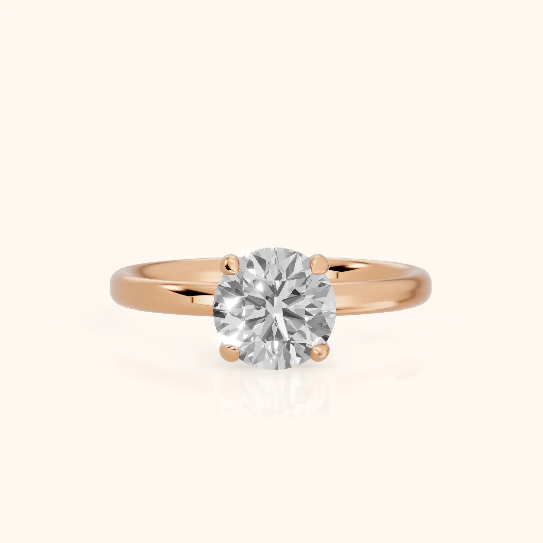 Bague de fiançailles Charlotte Charm Solitaire en or rose avec diamant rond