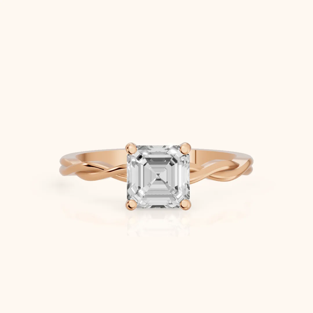 Iris Twist Asscher Diamond Engagement Ring in Rose Gold