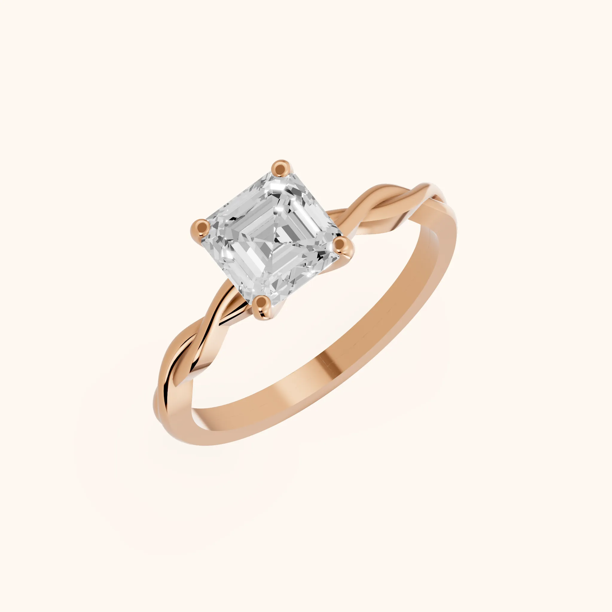 Iris Twist Asscher Diamond Engagement Ring in Rose Gold