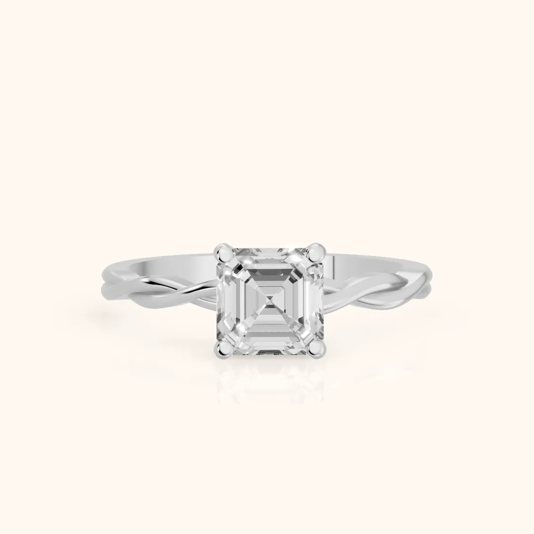 Iris Twist Asscher Diamond Engagement Ring in Silver