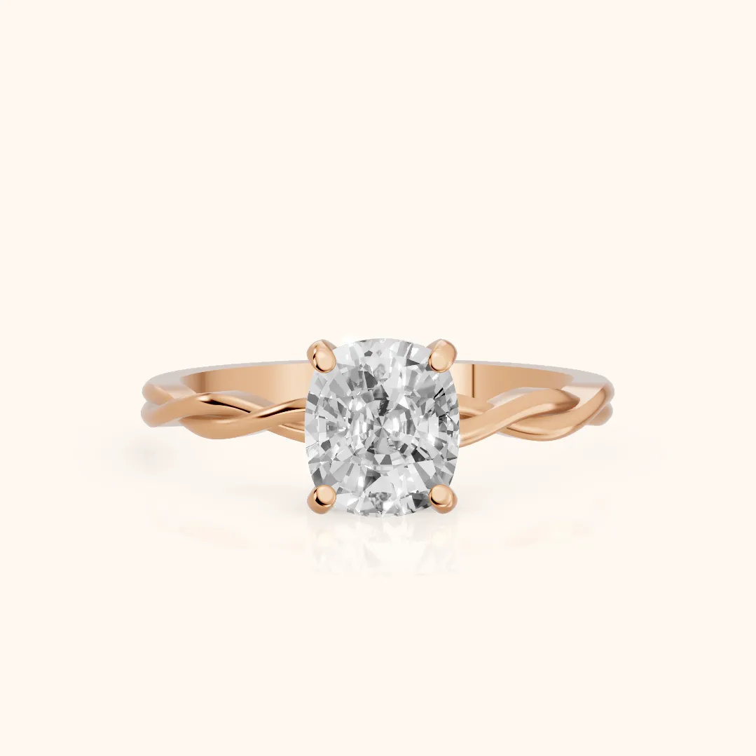 Iris Twist Cushion Diamond Engagement Ring in Rose Gold