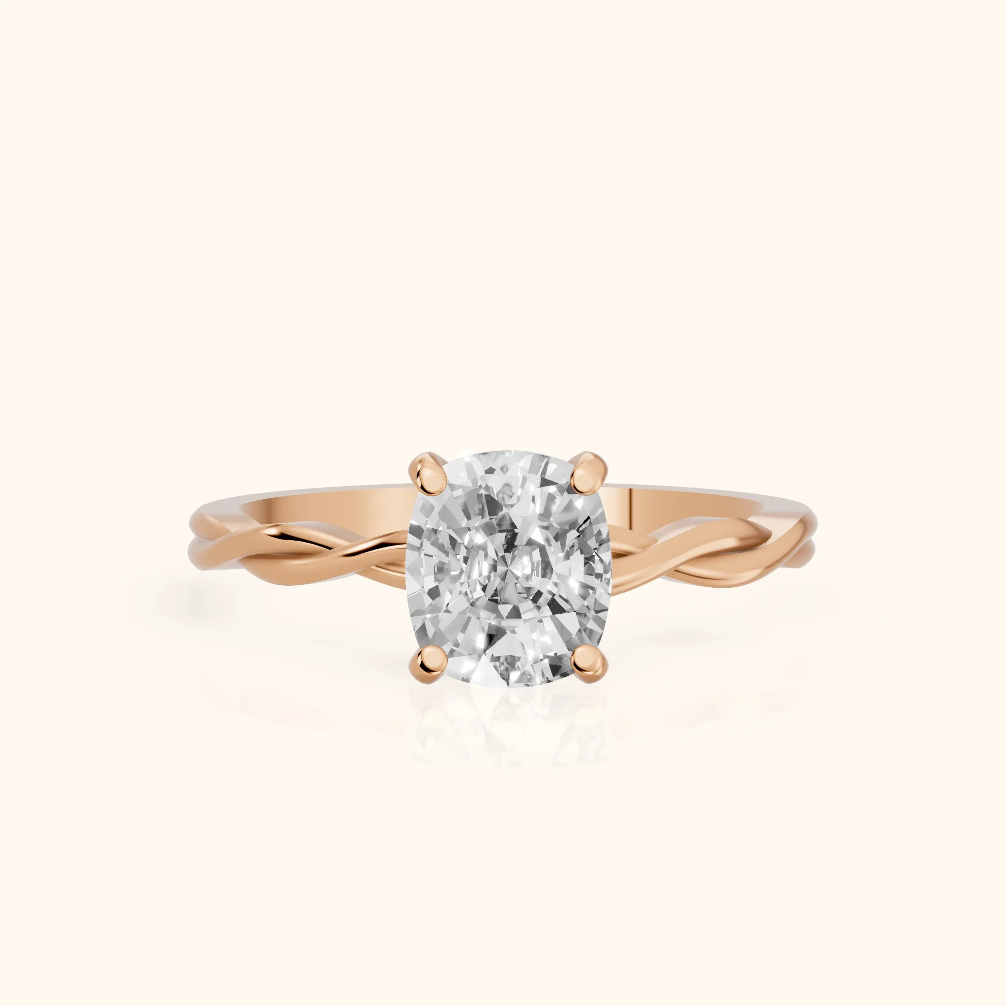 Iris Twist Cushion Diamond Engagement Ring in Rose Gold — view 1