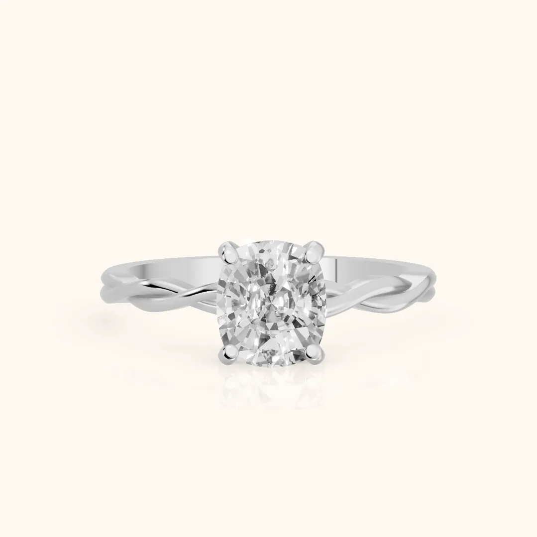 Iris Twist Cushion Diamond Engagement Ring in White Gold