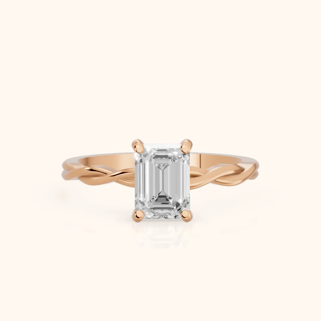 Iris Twist Emerald Diamond Engagement Ring in Rose Gold