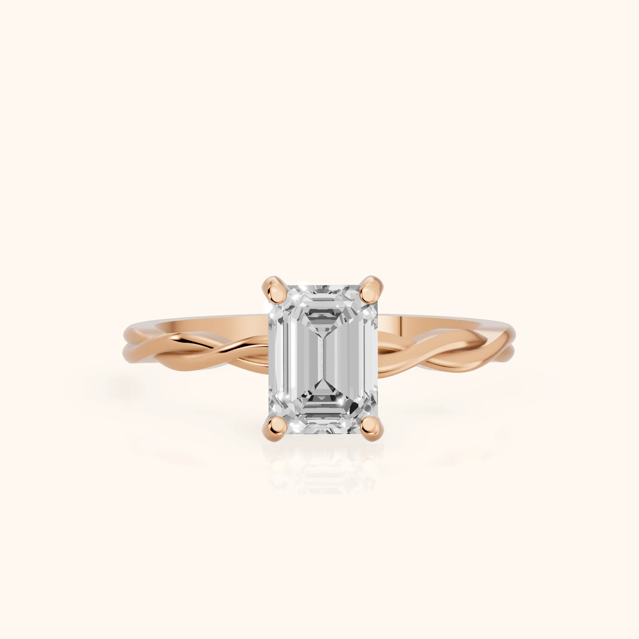 Iris Twist Emerald Diamond Engagement Ring in Rose Gold — view 1