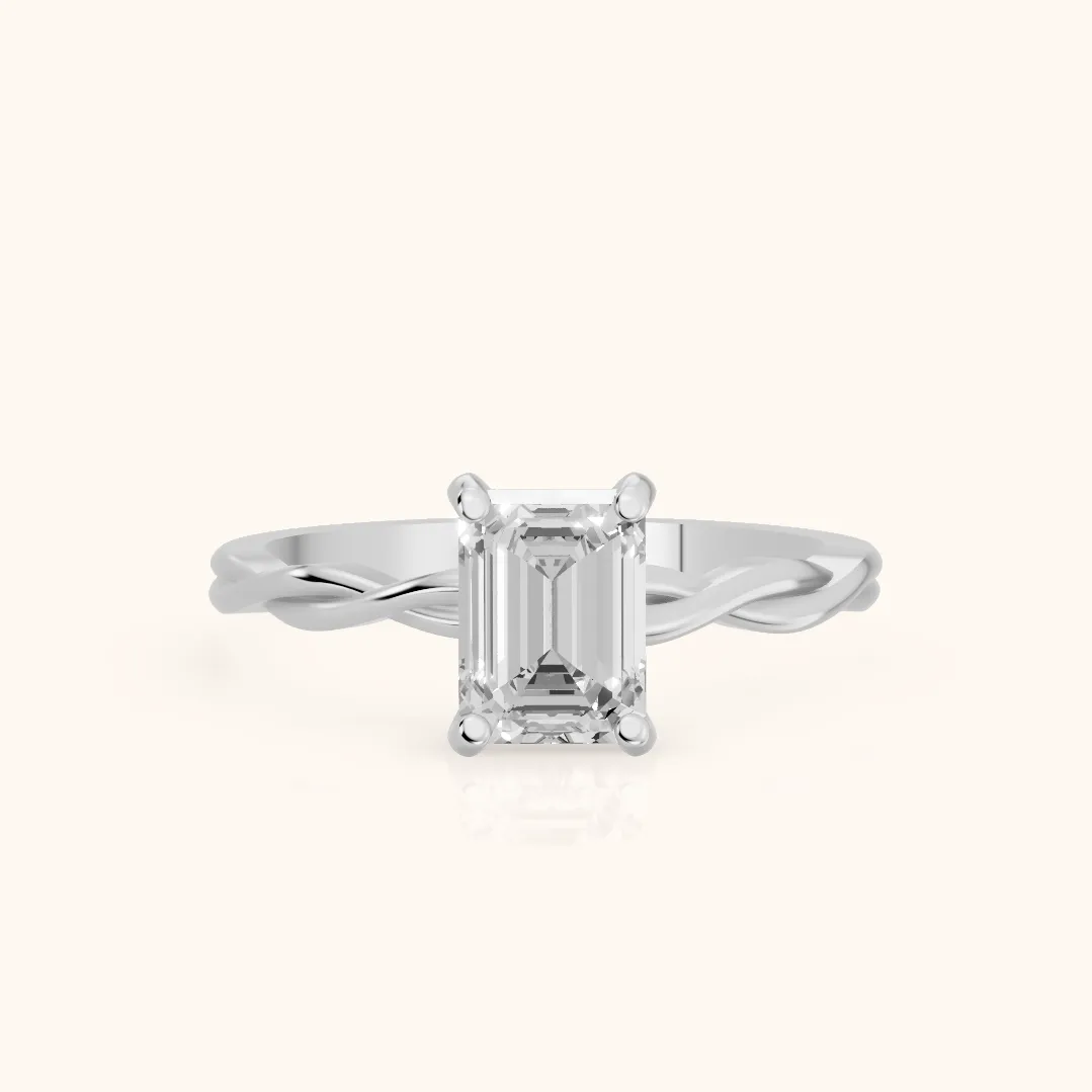 Iris Twist Emerald Diamond Engagement Ring in Silver
