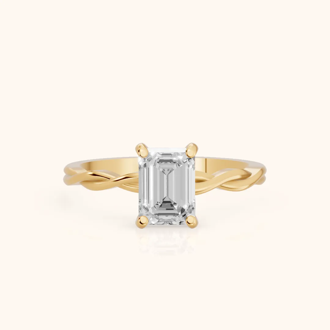 Iris Twist Emerald Diamond Engagement Ring in Yellow Gold
