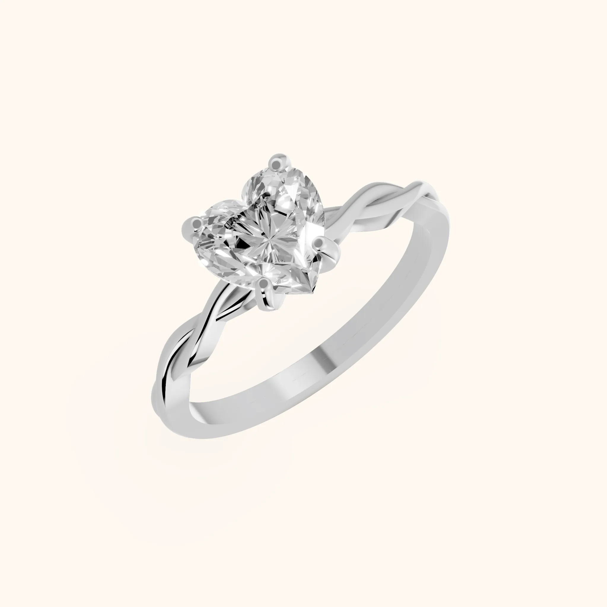 Iris Twist Heart Diamond Engagement Ring in White Gold