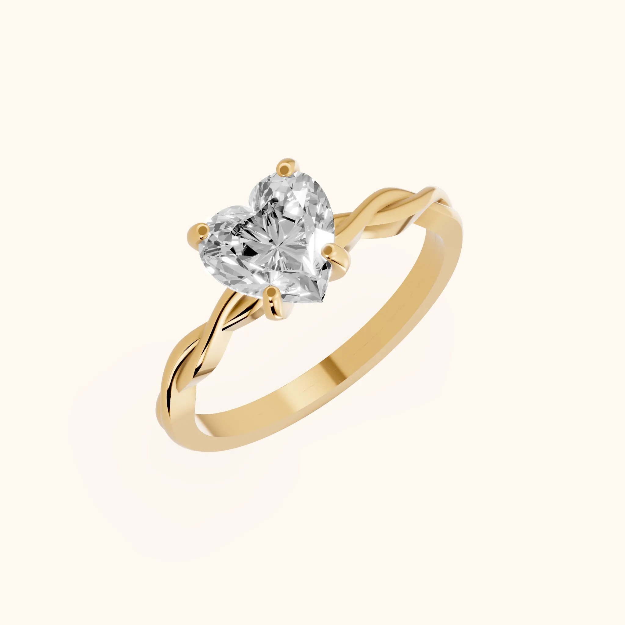 Iris Twist Heart Diamond Engagement Ring in Yellow Gold
