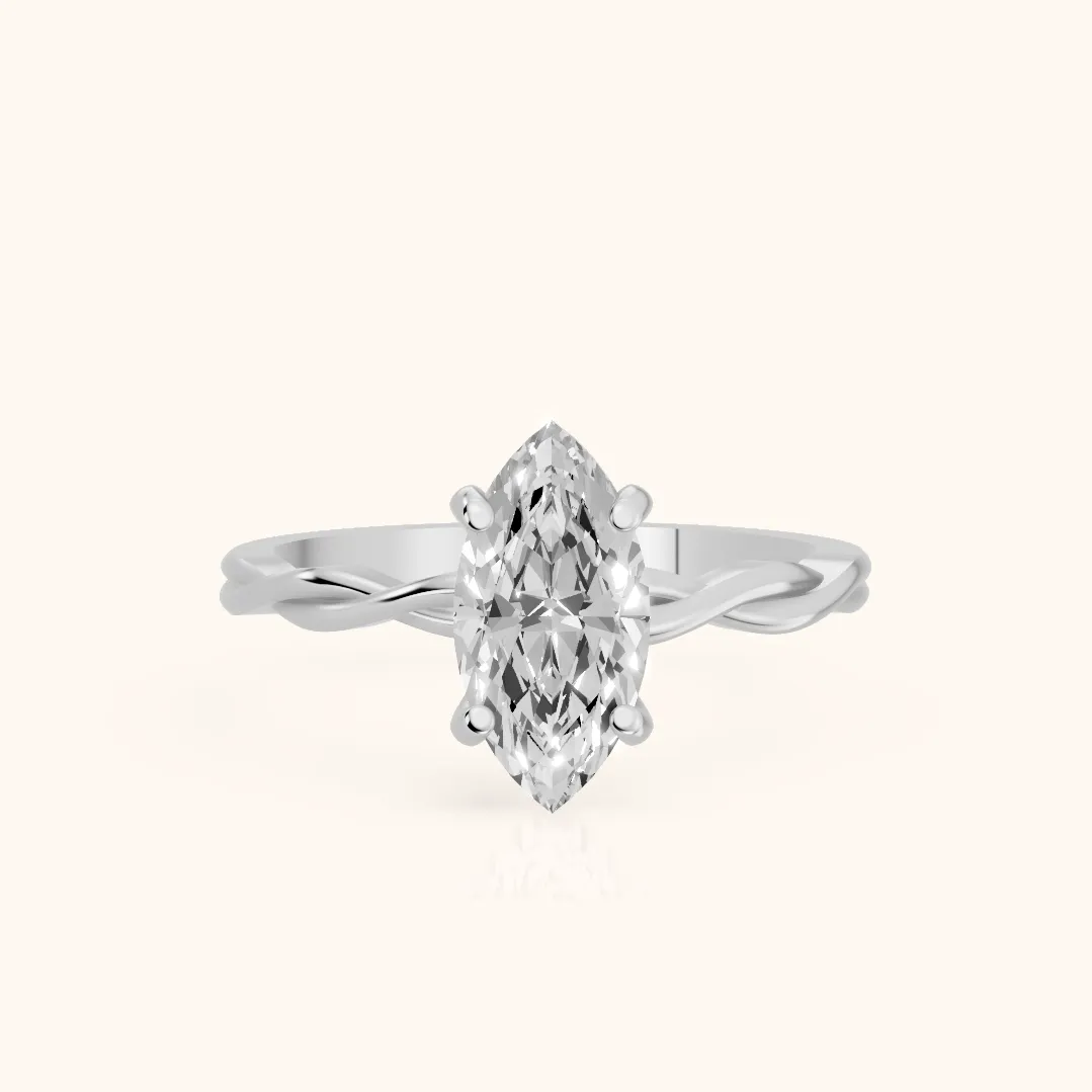 Iris Twist Marquise Diamond Engagement Ring in White Gold