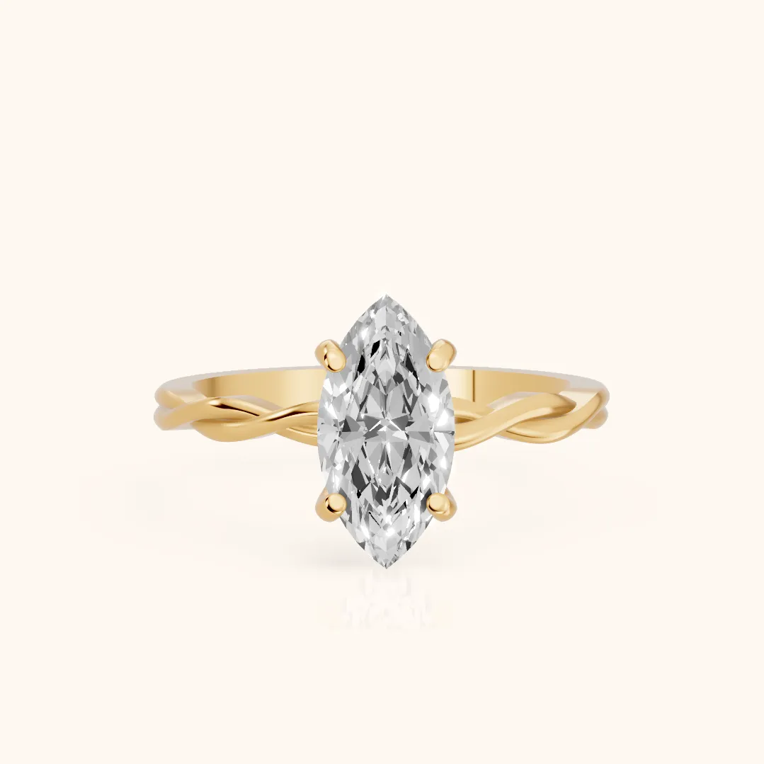 Iris Twist Marquise Diamond Engagement Ring in Yellow Gold
