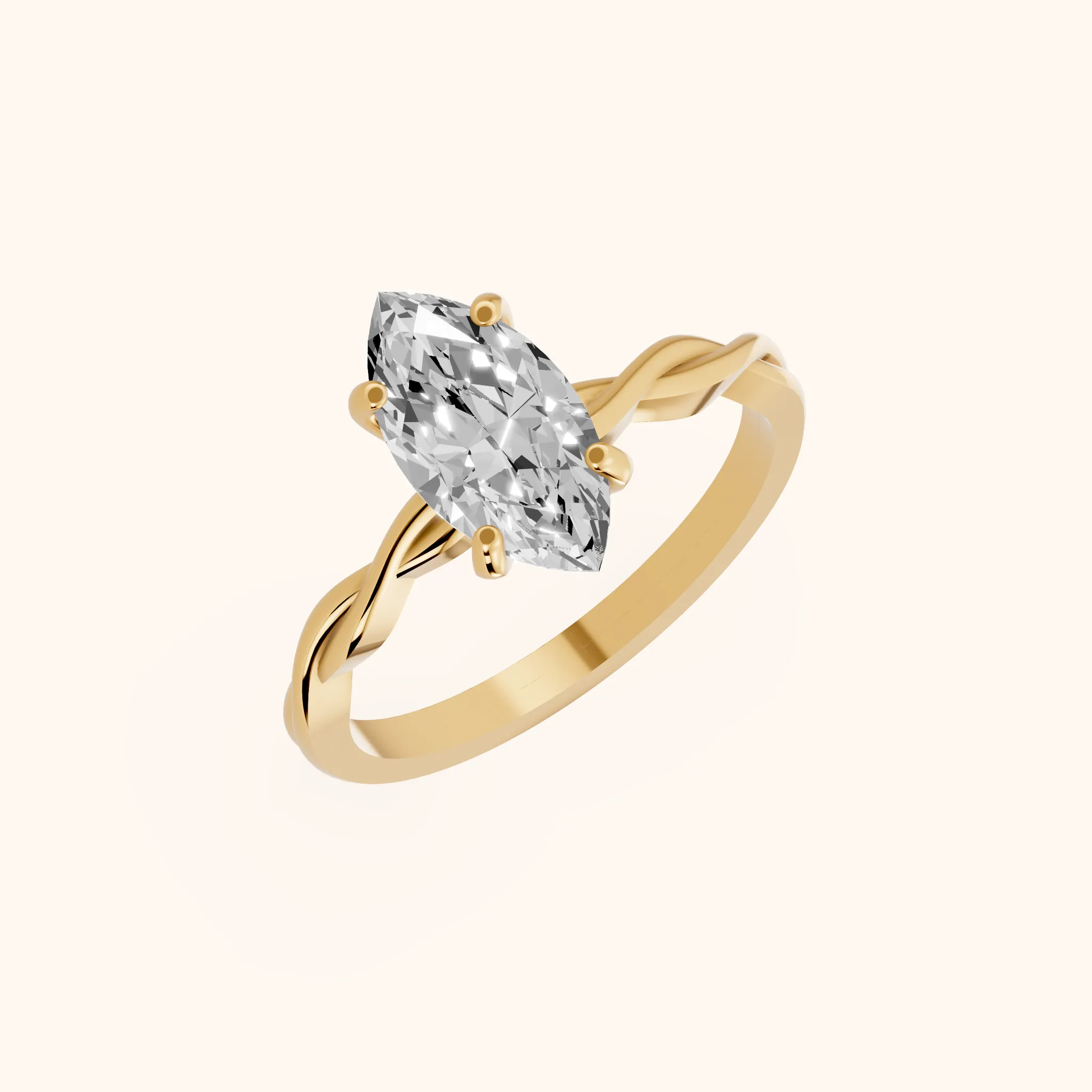 Iris Twist Marquise Diamond Engagement Ring in Yellow Gold