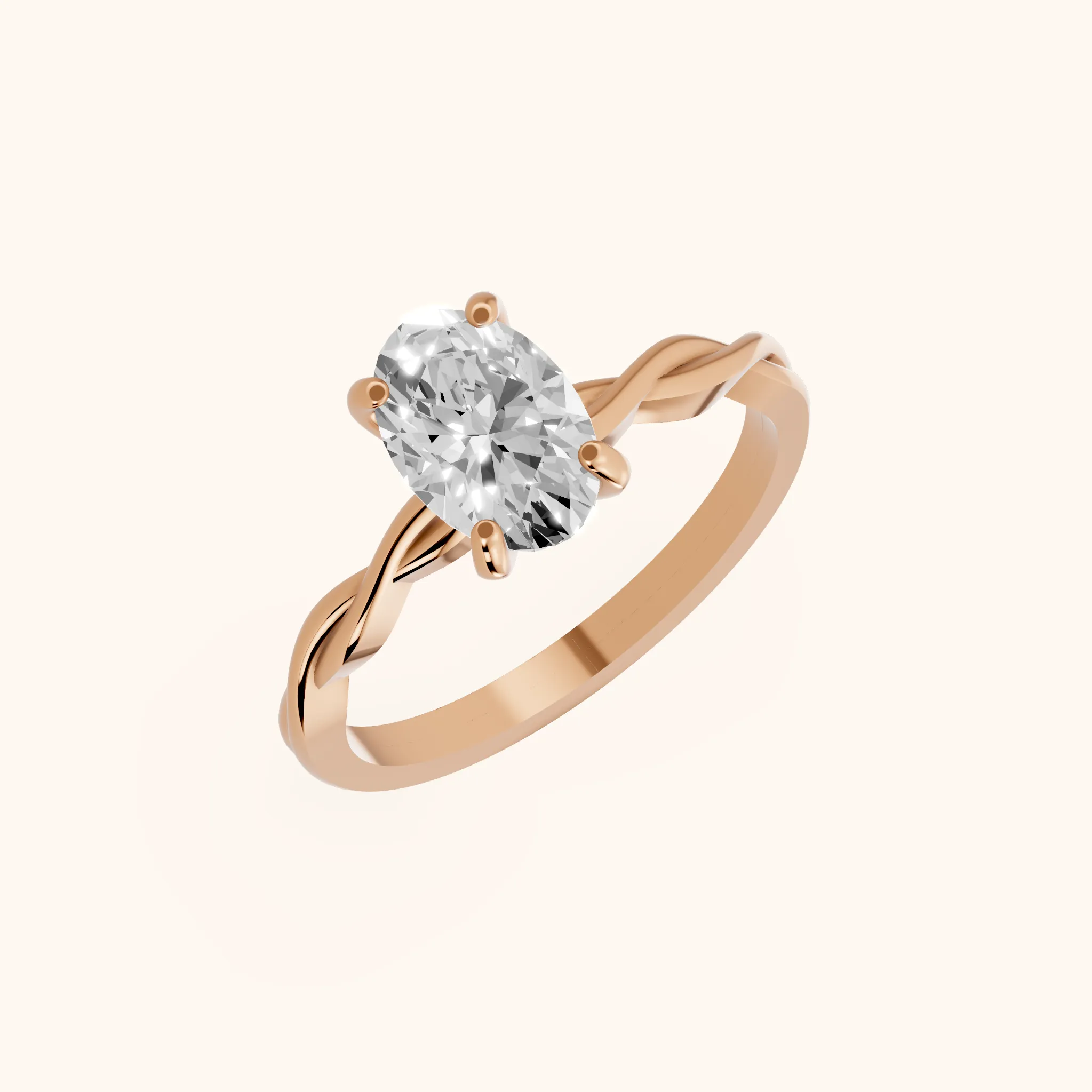 Iris Twist Oval Diamond Engagement Ring in Rose Gold