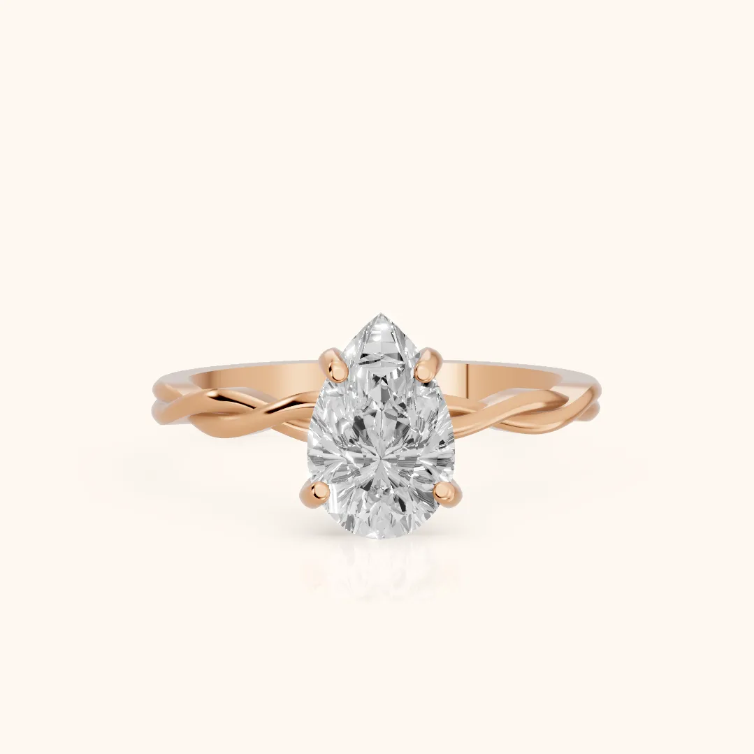 Iris Twist Pear Diamond Engagement Ring in Rose Gold