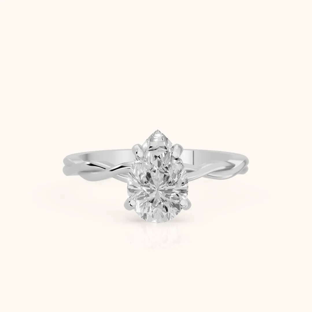 Iris Twist Pear Diamond Engagement Ring in Platinum