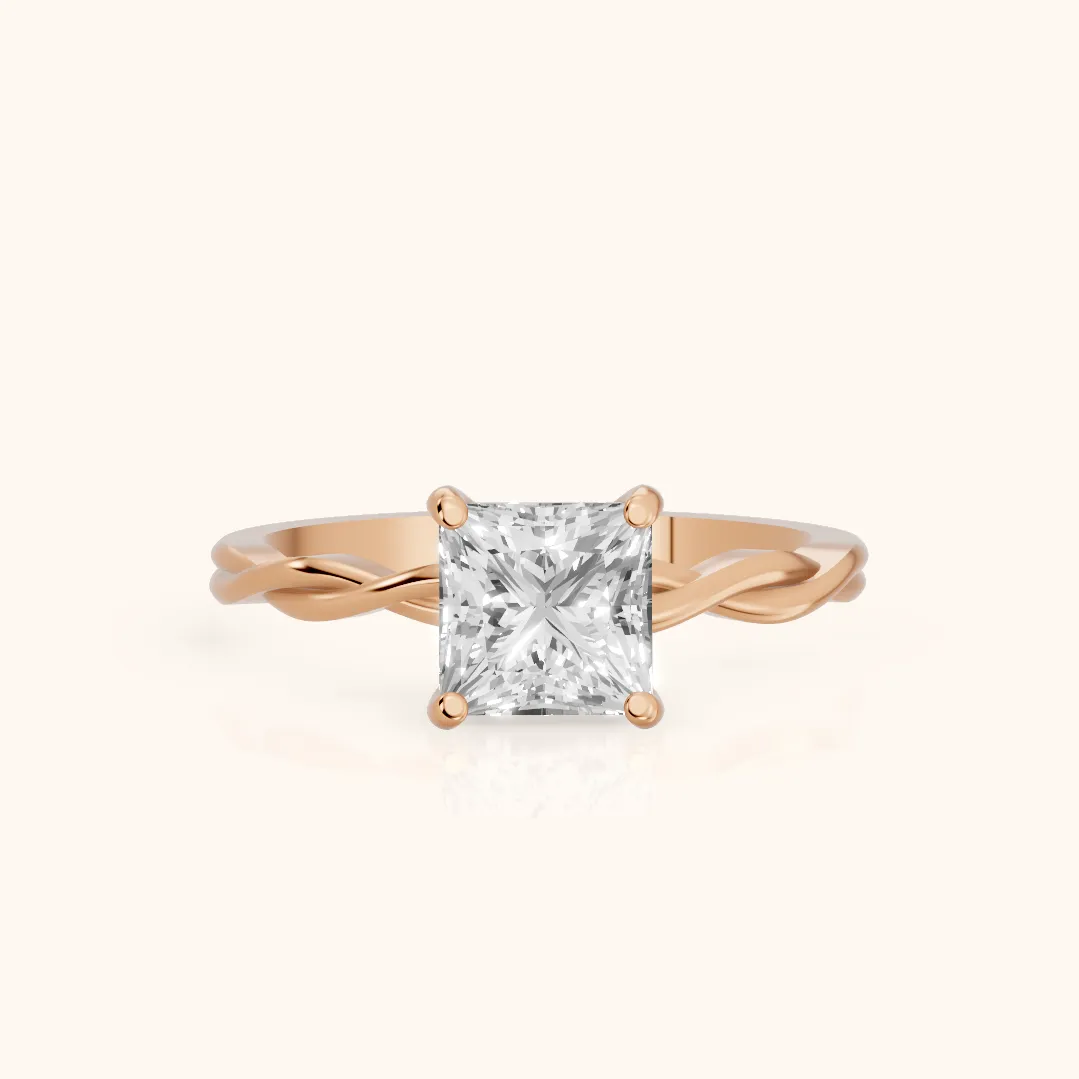 Iris Twist Princess Diamond Engagement Ring in Rose Gold
