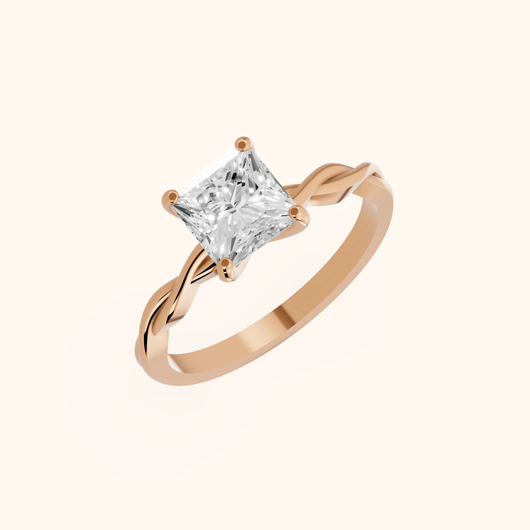 Iris Twist Princess Diamond Engagement Ring in Rose Gold