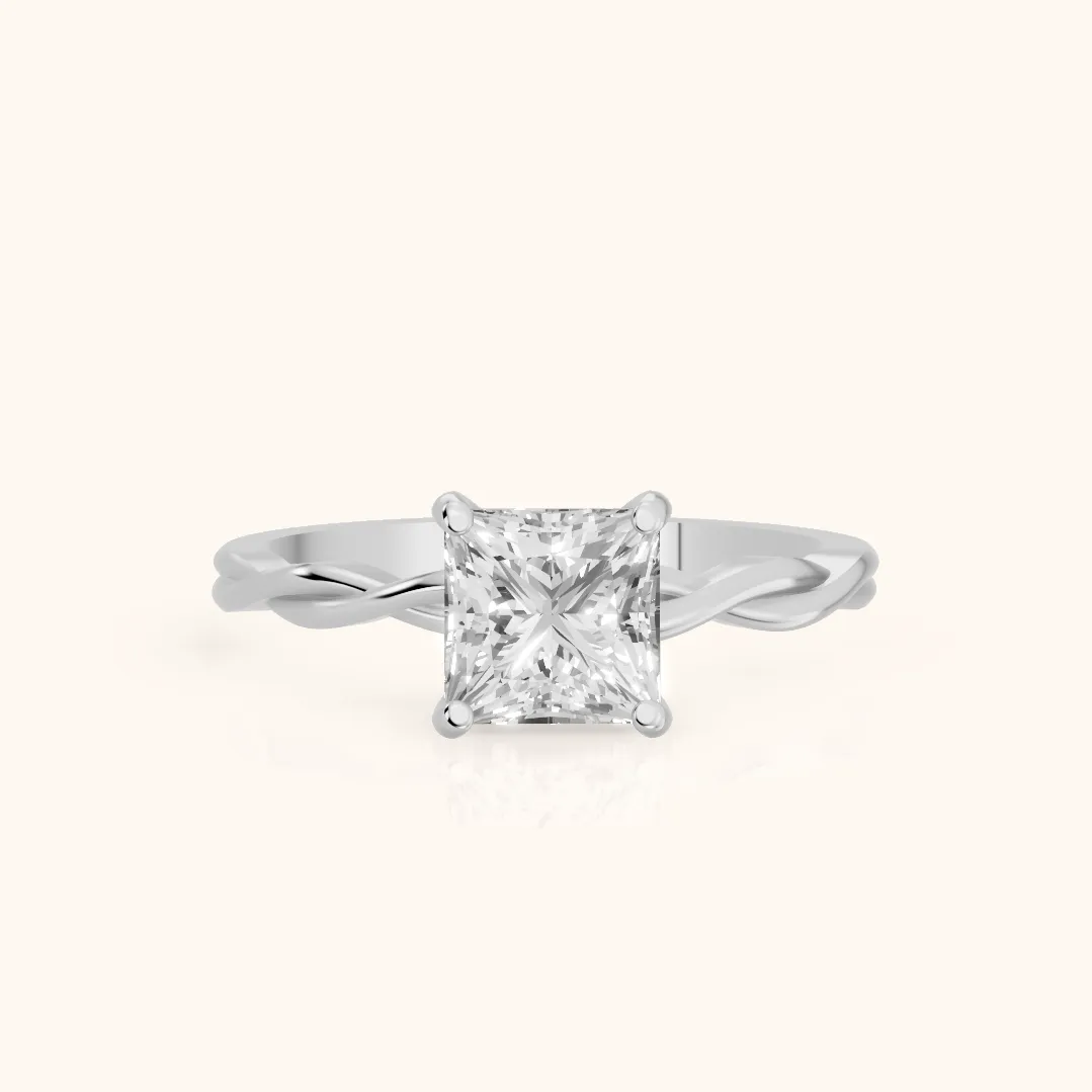 Iris Twist Princess Diamond Engagement Ring in Platinum