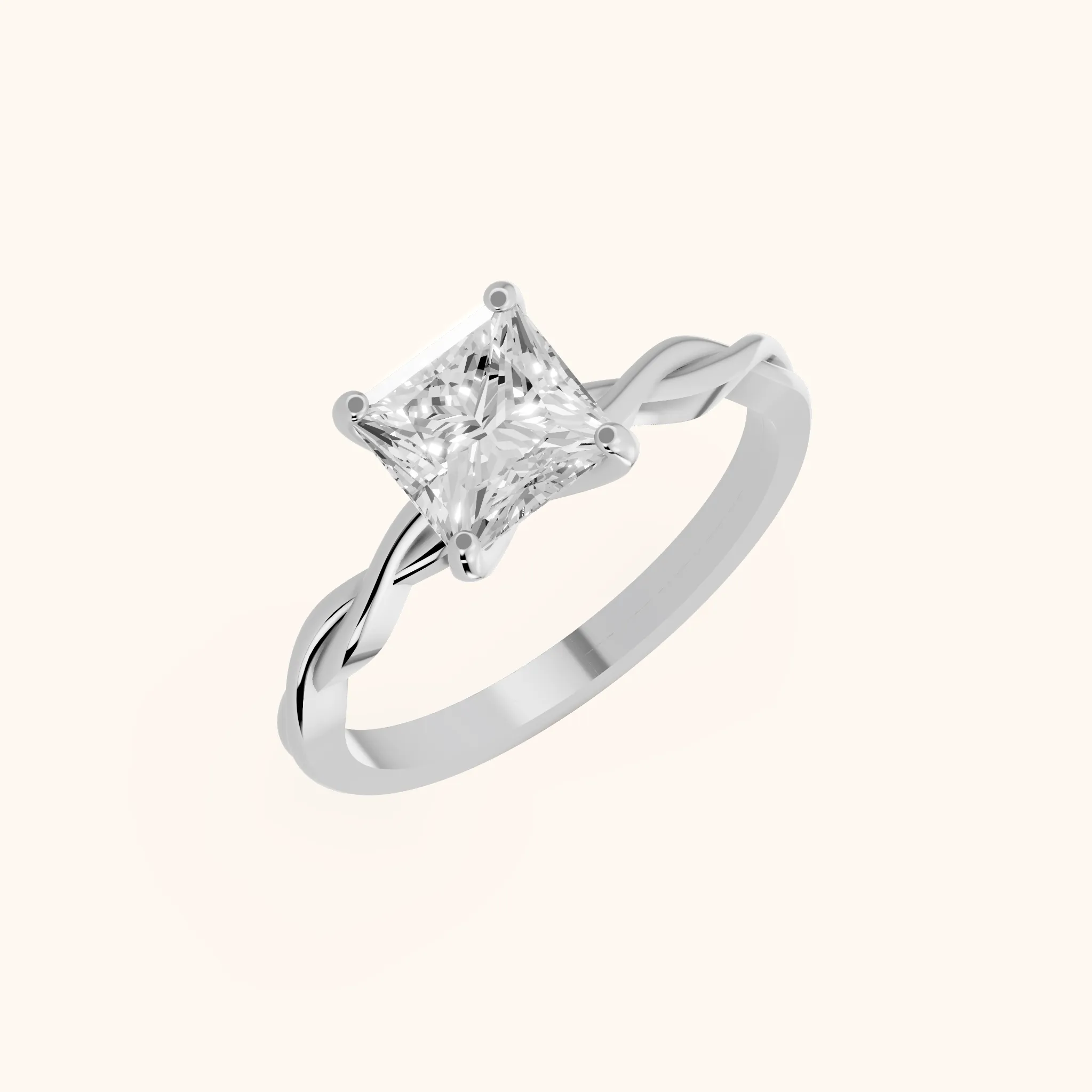 Iris Twist Princess Diamond Engagement Ring in Platinum