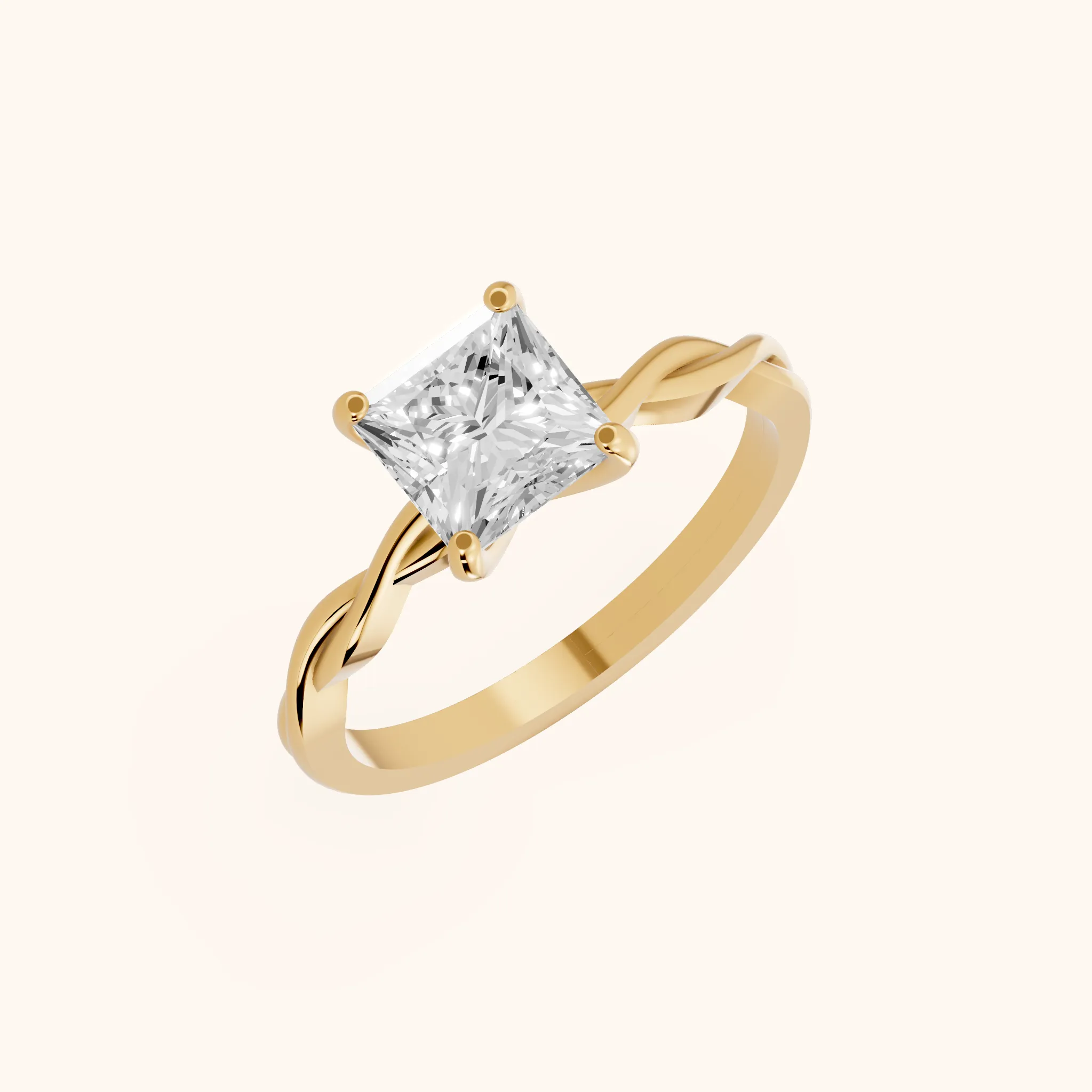 Iris Twist Princess Diamond Engagement Ring in Yellow Gold