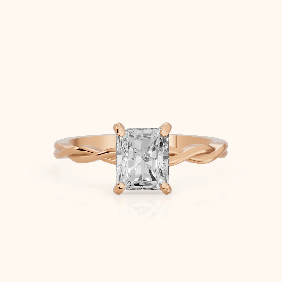 Iris Twist Radiant Diamond Engagement Ring in Rose Gold