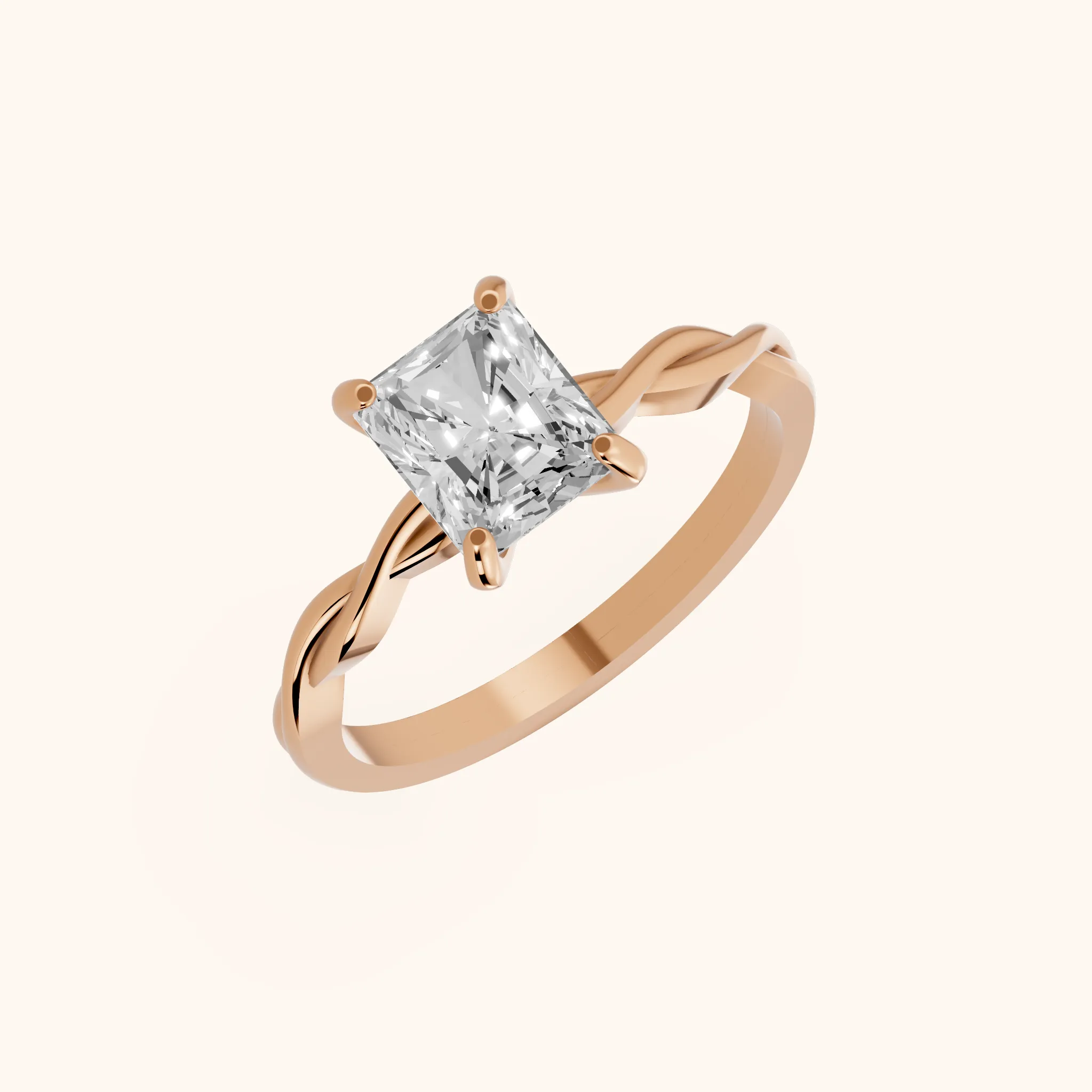 Iris Twist Radiant Diamond Engagement Ring in Rose Gold