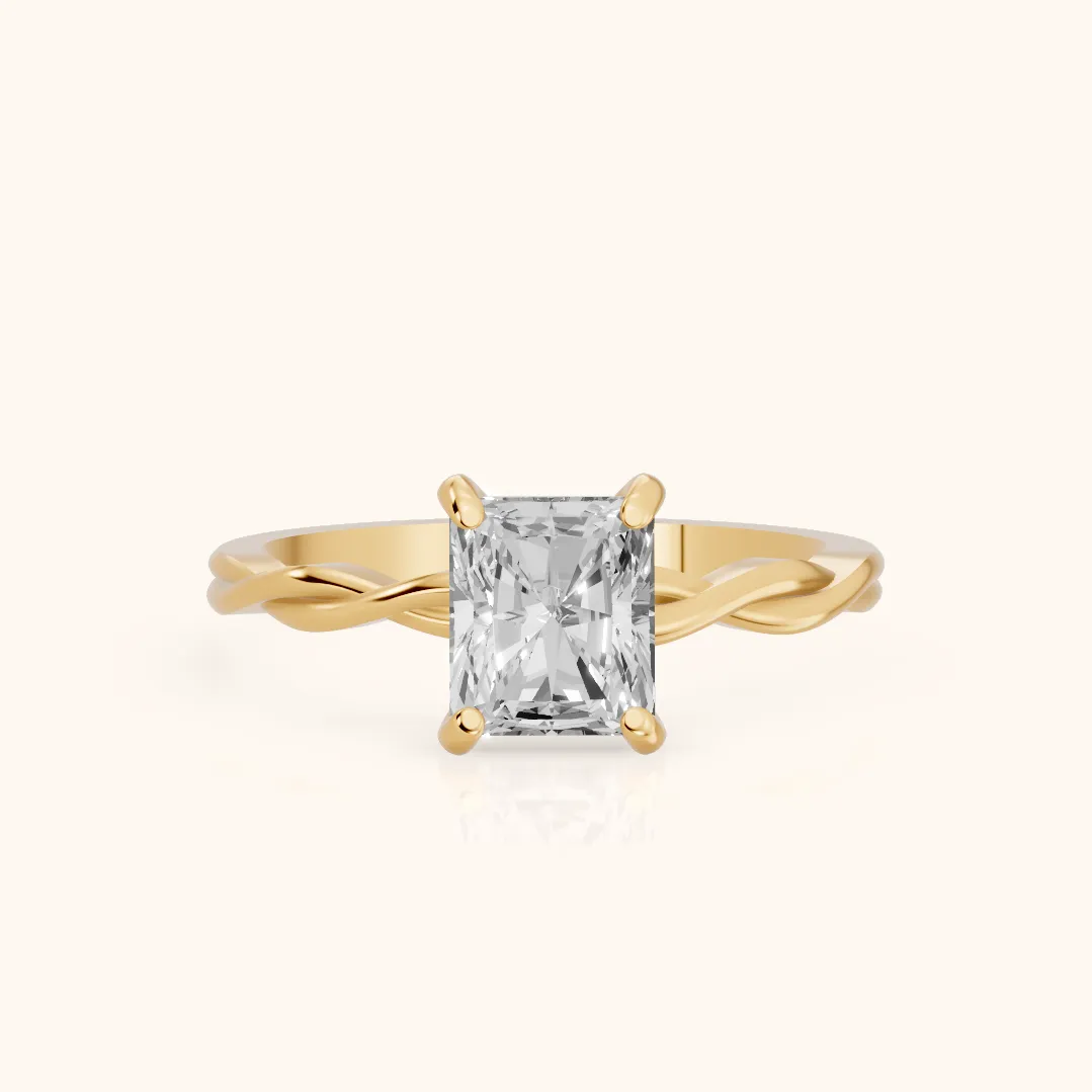 Iris Twist Radiant Diamond Engagement Ring in Yellow Gold