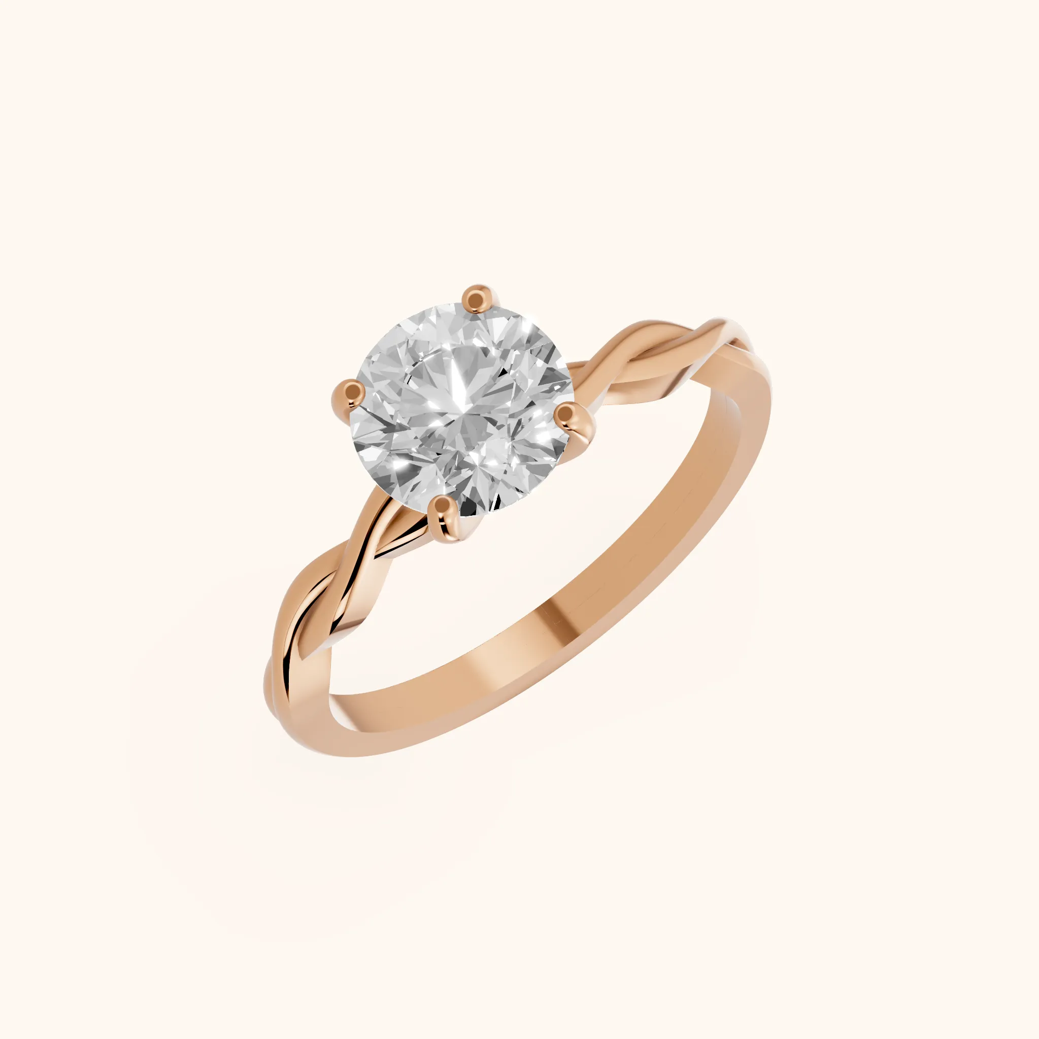 Iris Twist Round Diamond Engagement Ring in Rose Gold