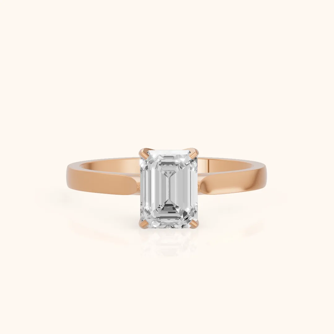 Bague de fiançailles Isabella Bloom Solitaire émeraude et diamant en or rose
