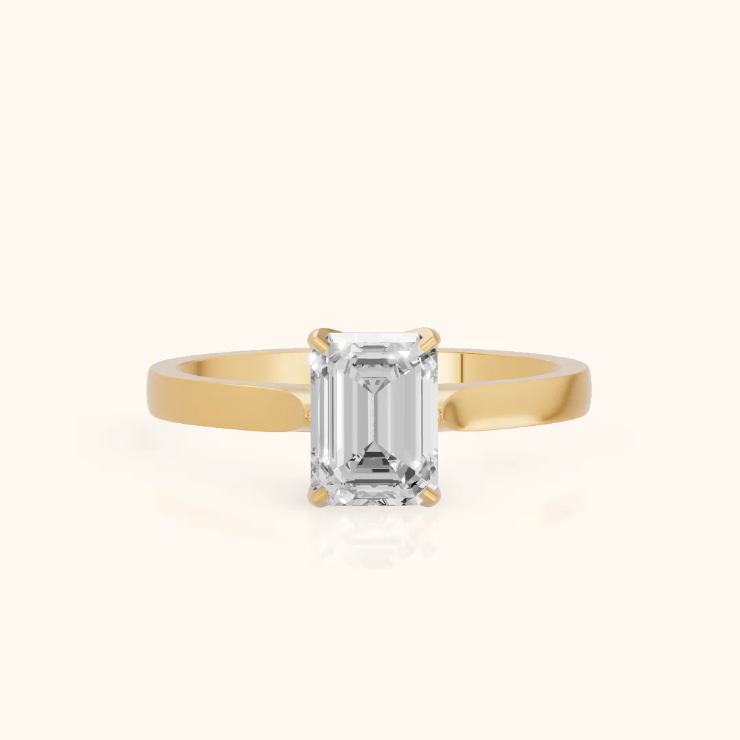 Bague de Fiançailles Solitaire Isabella Bloom Émeraude et Diamant en Or Jaune