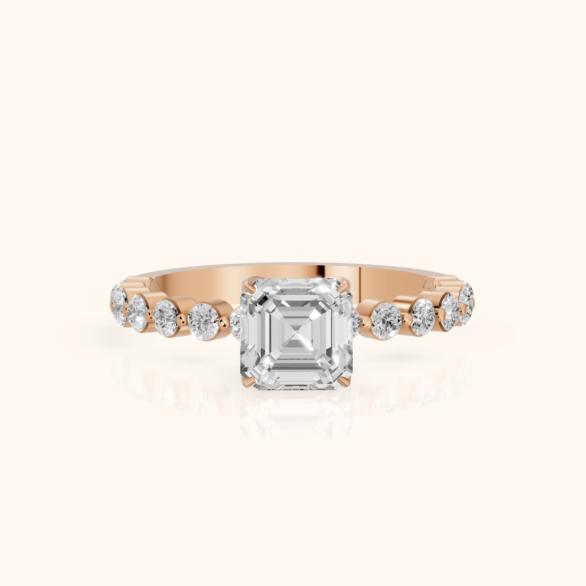 Eleanor Majesty Side Stone Asscher Diamond Engagement Ring in Rose Gold — view 1