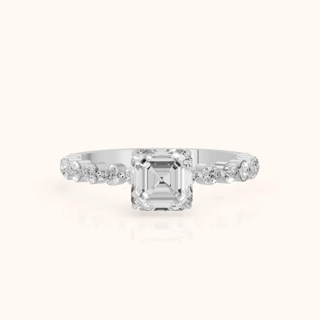 Eleanor Majesty Side Stone Asscher Diamond Engagement Ring in Platinum — view 2