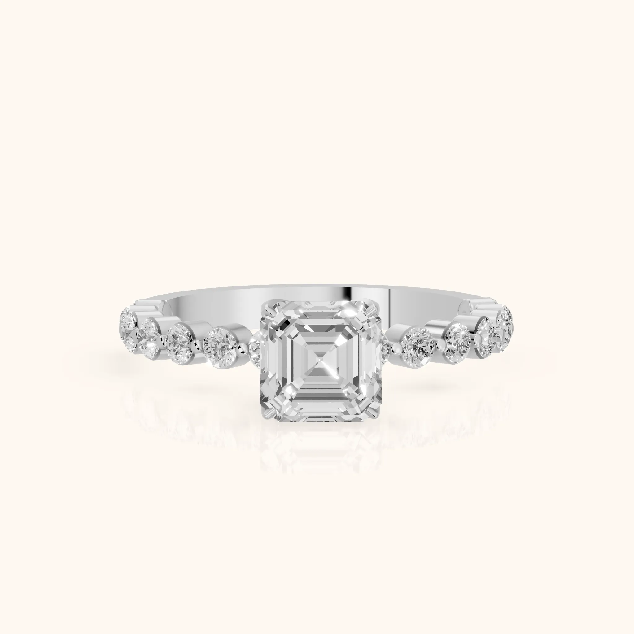 Eleanor Majesty Side Stone Asscher Diamond Engagement Ring in Platinum — view 1