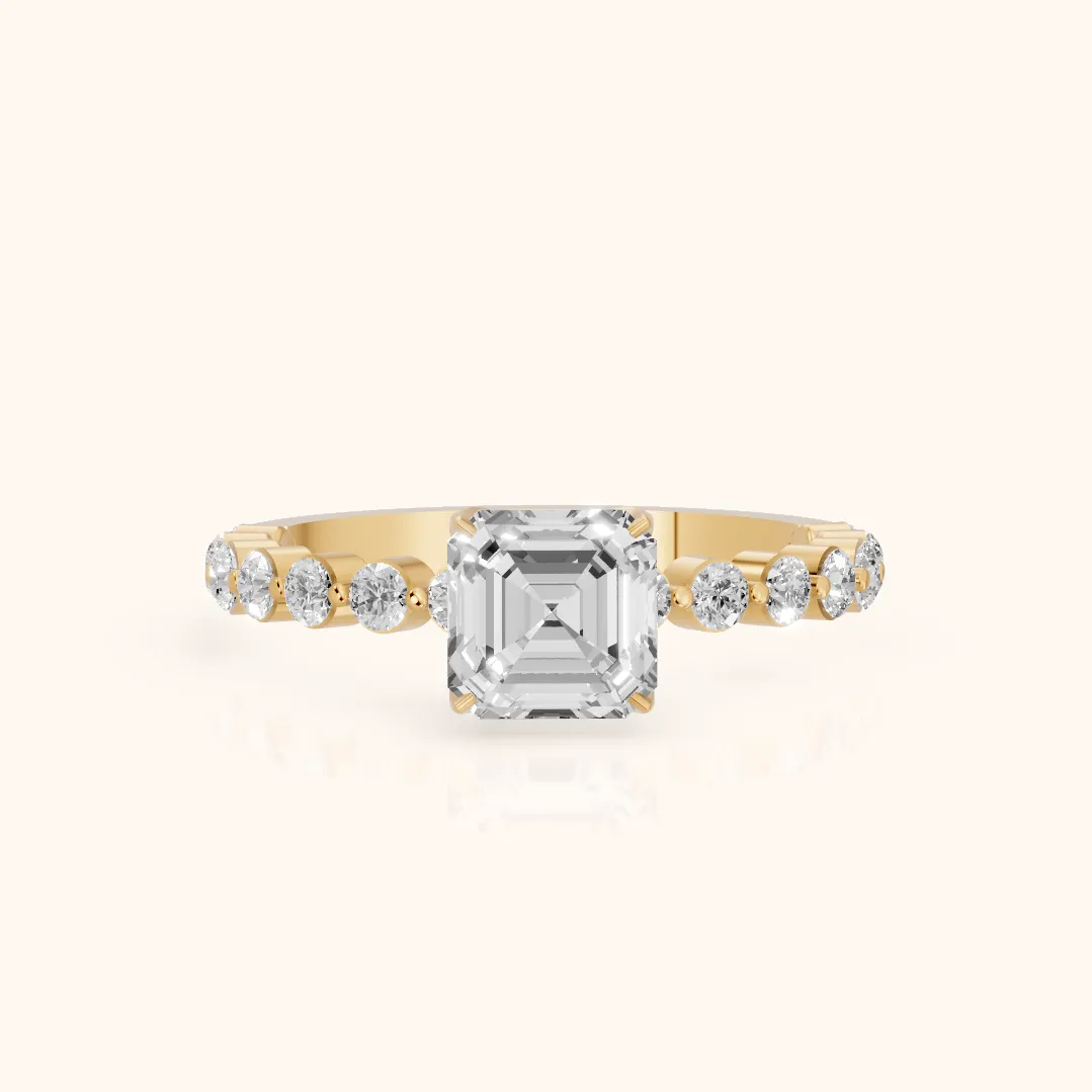 Bague de Fiançailles Eleanor Majesty en Or Jaune avec Diamant Asscher et Pierres Latérales