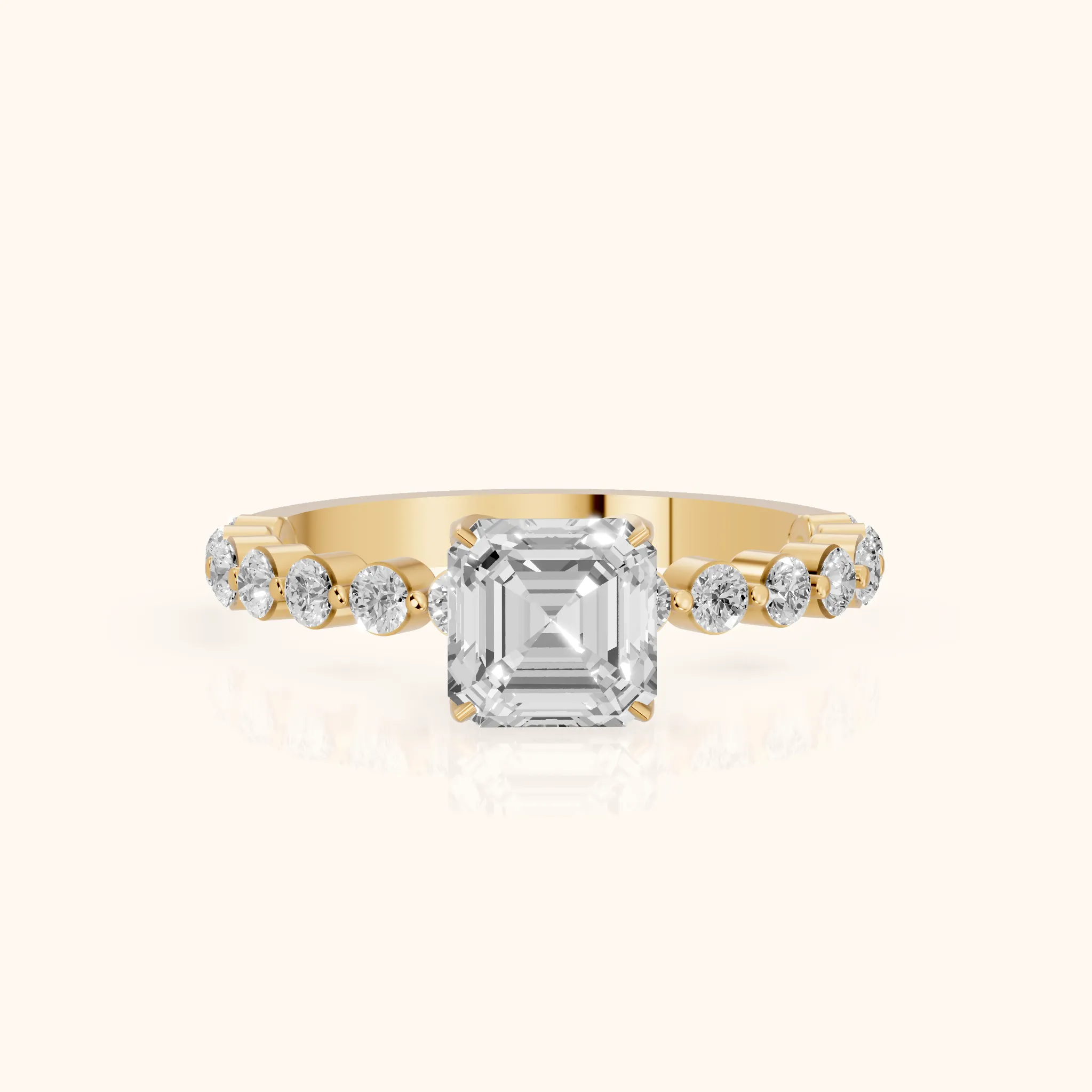 Eleanor Majesty Side Stone Asscher Diamond Engagement Ring in Yellow Gold — view 1
