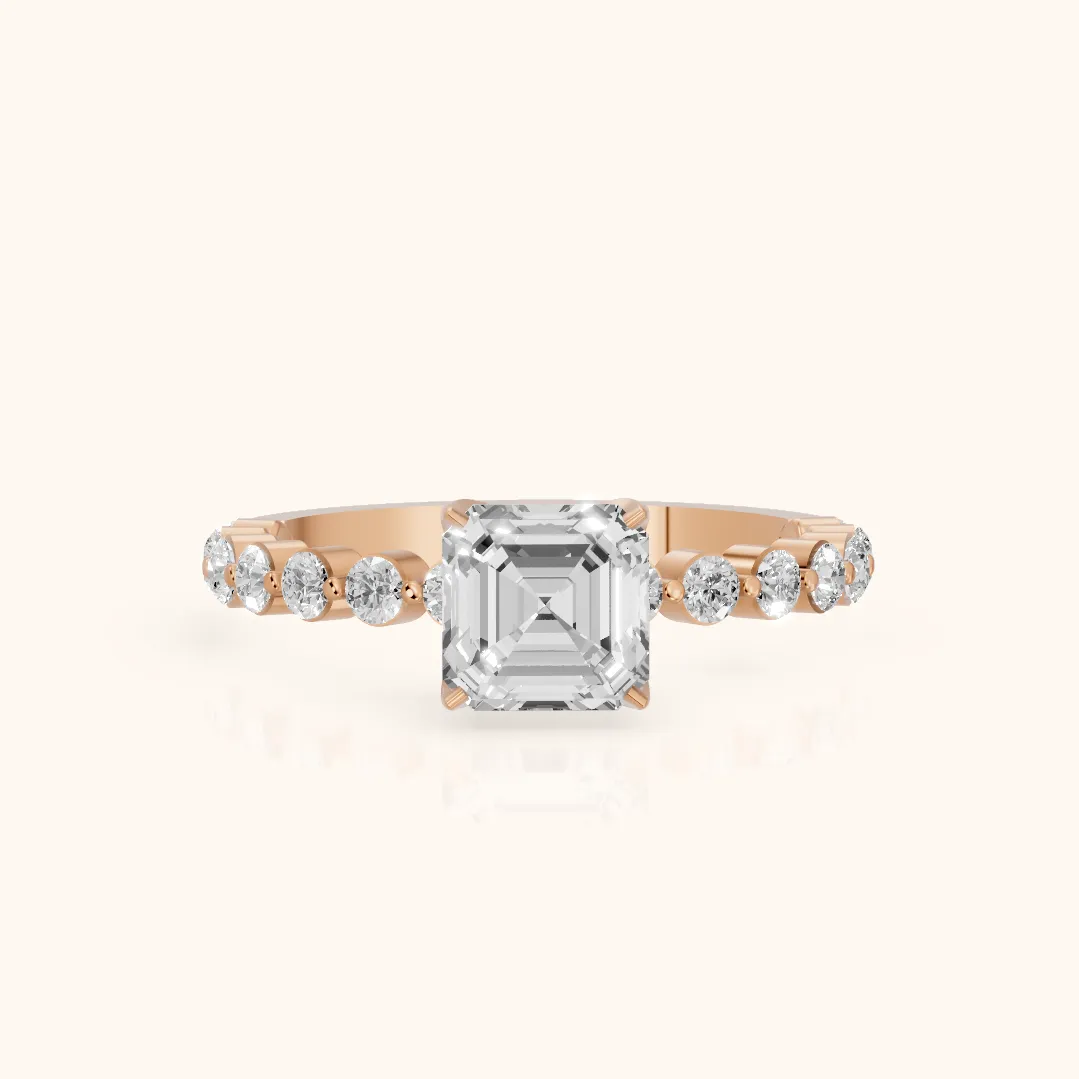 Eleanor Majesty Side Stone Cushion Diamond Engagement Ring in Rose Gold — view 2