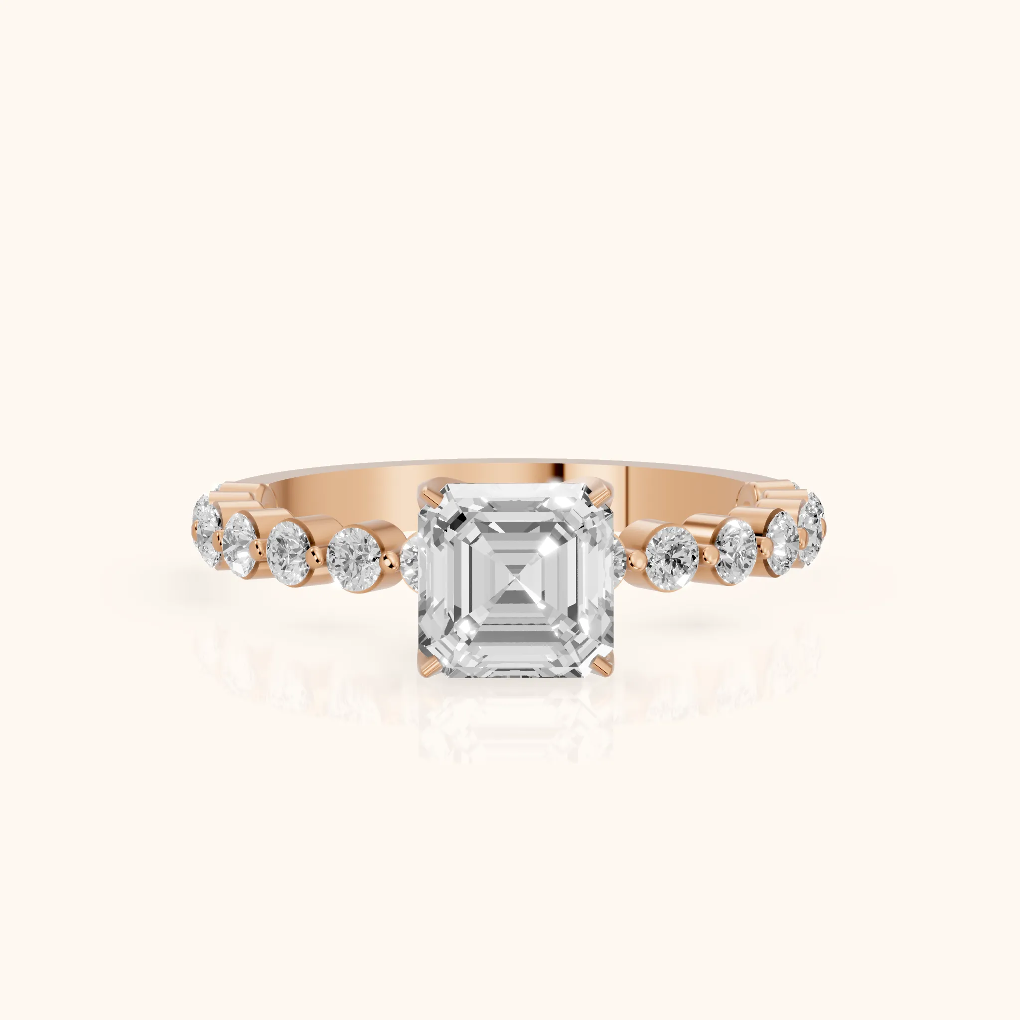 Eleanor Majesty Side Stone Cushion Diamond Engagement Ring in Rose Gold — view 1