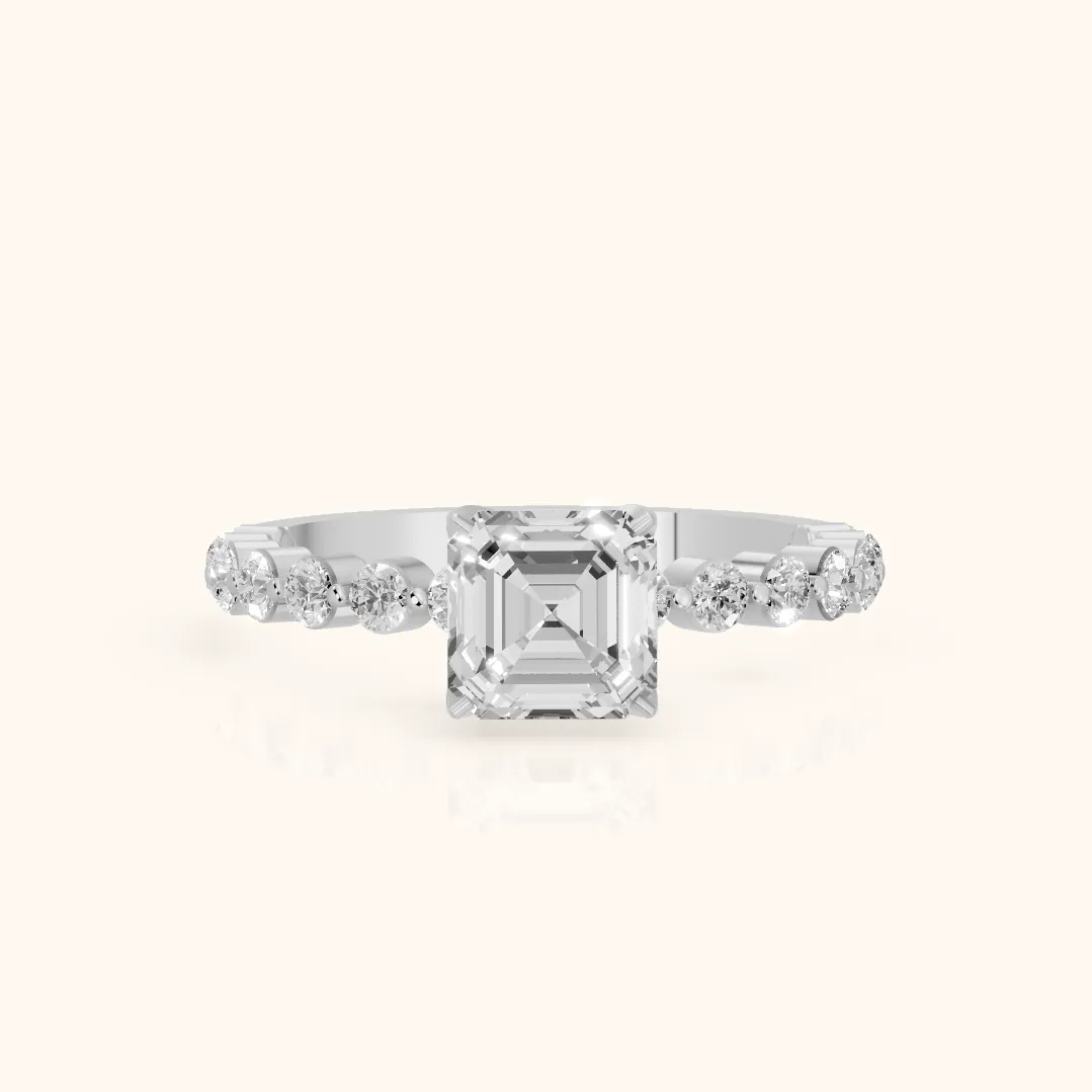 Eleanor Majesty Side Stone Cushion Diamond Engagement Ring in Platinum — view 2