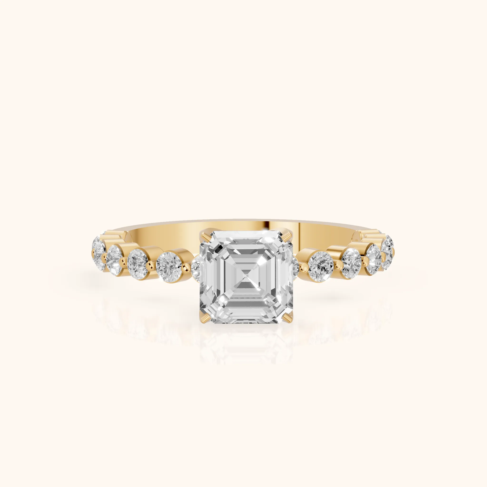 Eleanor Majesty Side Stone Cushion Diamond Engagement Ring in Yellow Gold — view 1