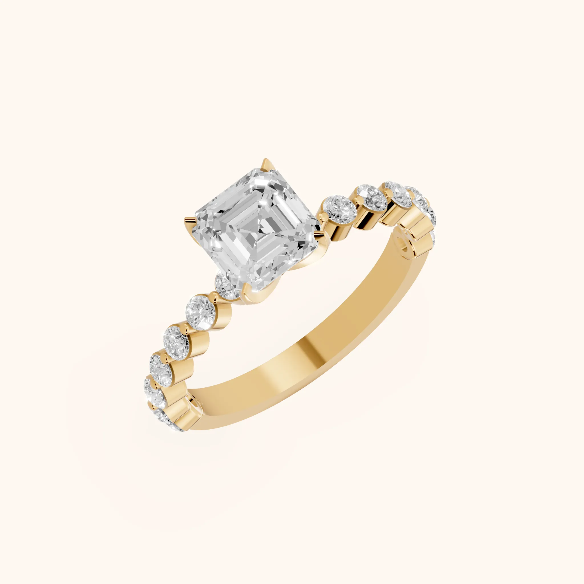 Bague de Fiançailles Eleanor Majesty en Or Jaune avec Diamant Coussin et Pierres Latérales
