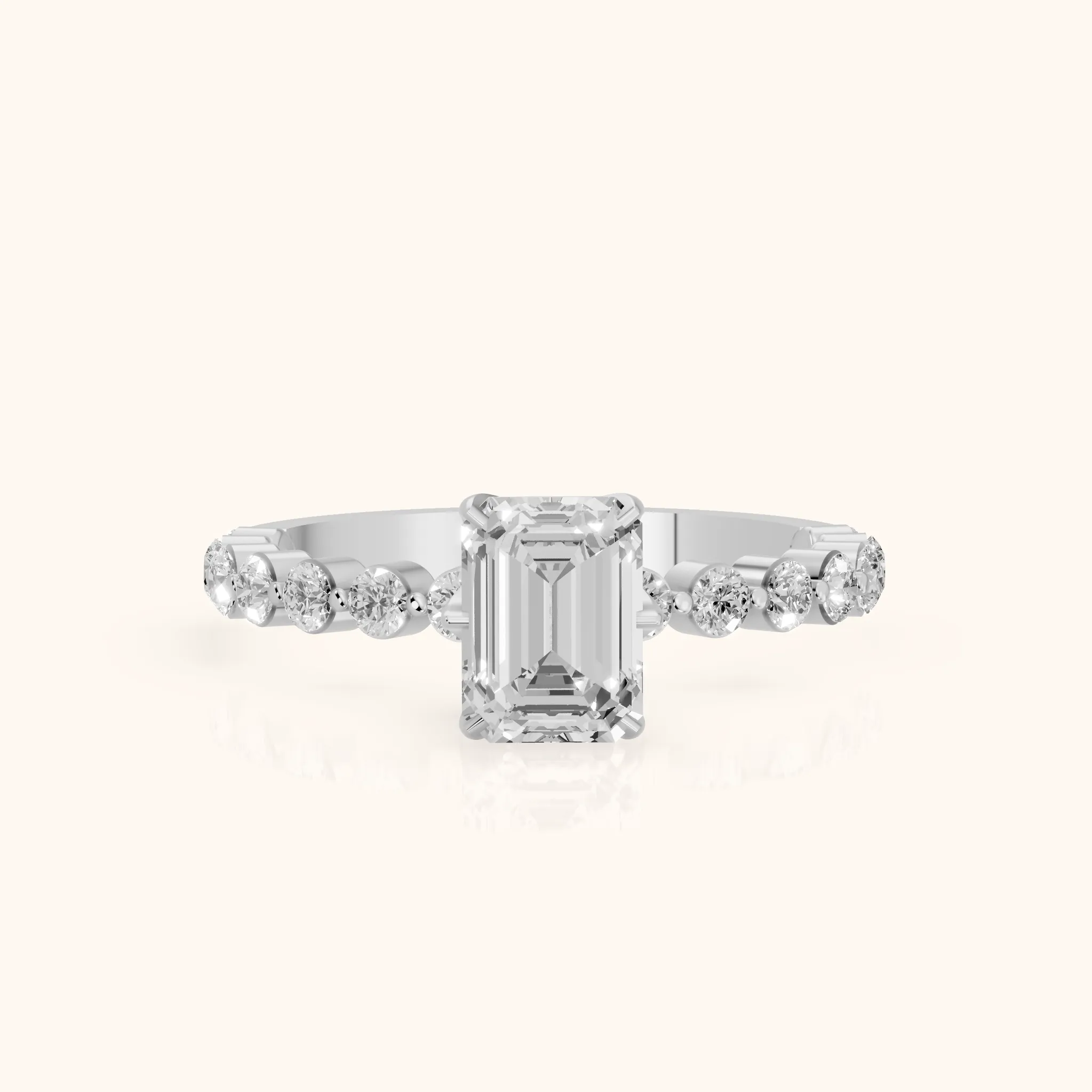 Eleanor Majesty Side Stone Emerald Diamond Engagement Ring in Platinum — view 1
