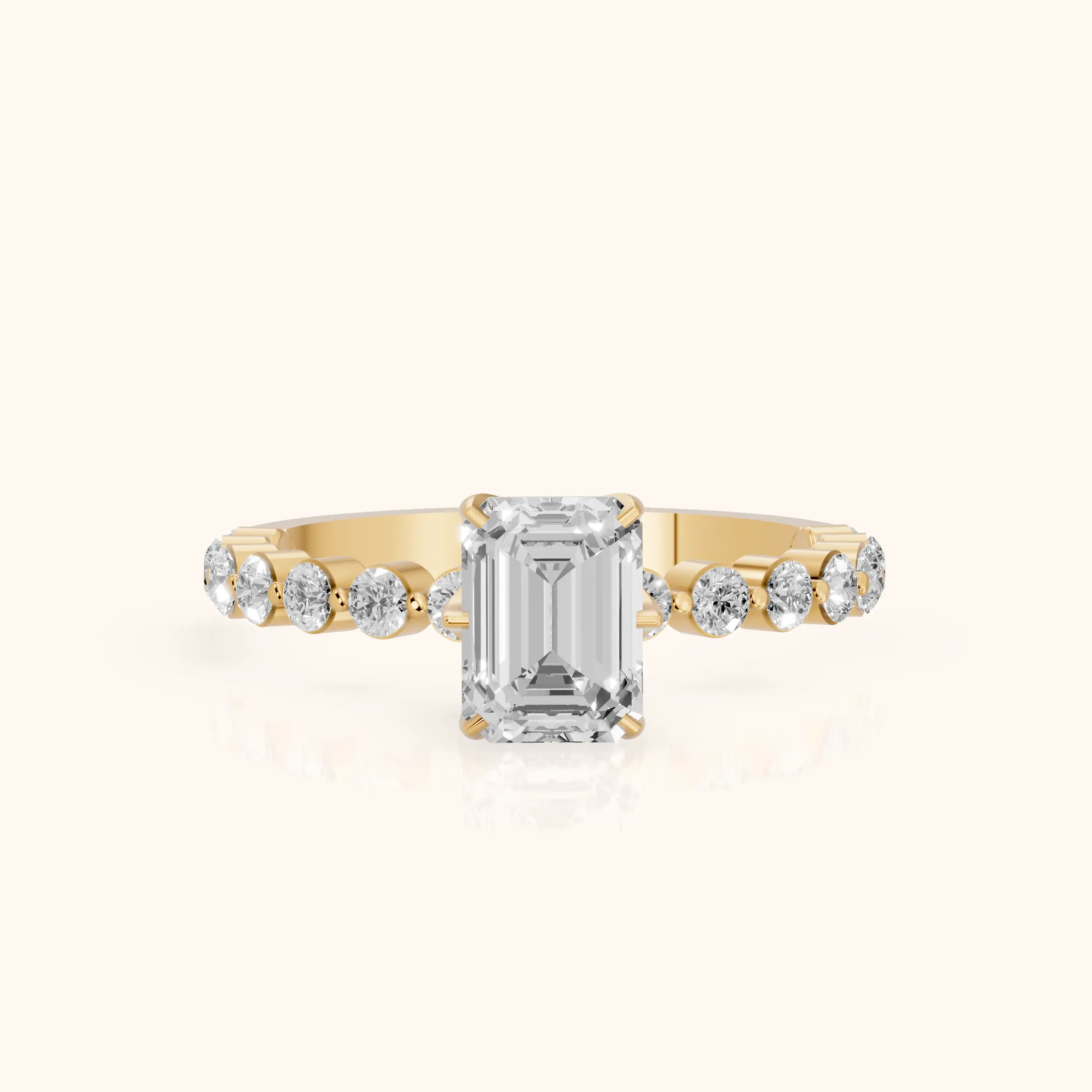 Eleanor Majesty Side Stone Emerald Diamond Engagement Ring in Yellow Gold — view 1