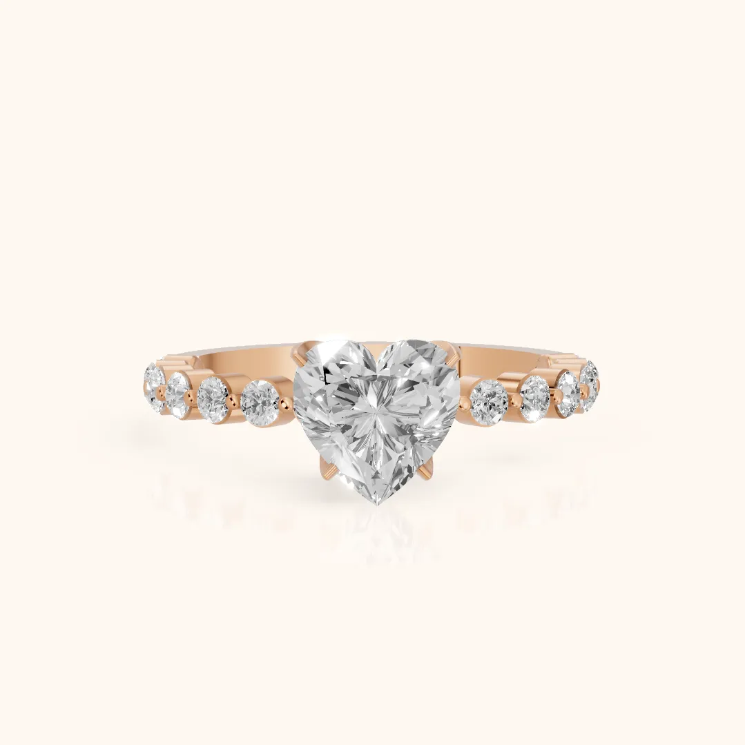 Eleanor Majesty Side Stone Heart Diamond Engagement Ring in Rose Gold — view 2