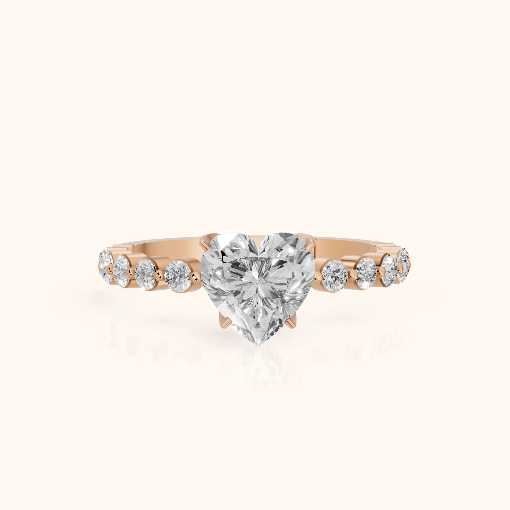 Eleanor Majesty Side Stone Heart Diamond Engagement Ring in Rose Gold — view 1