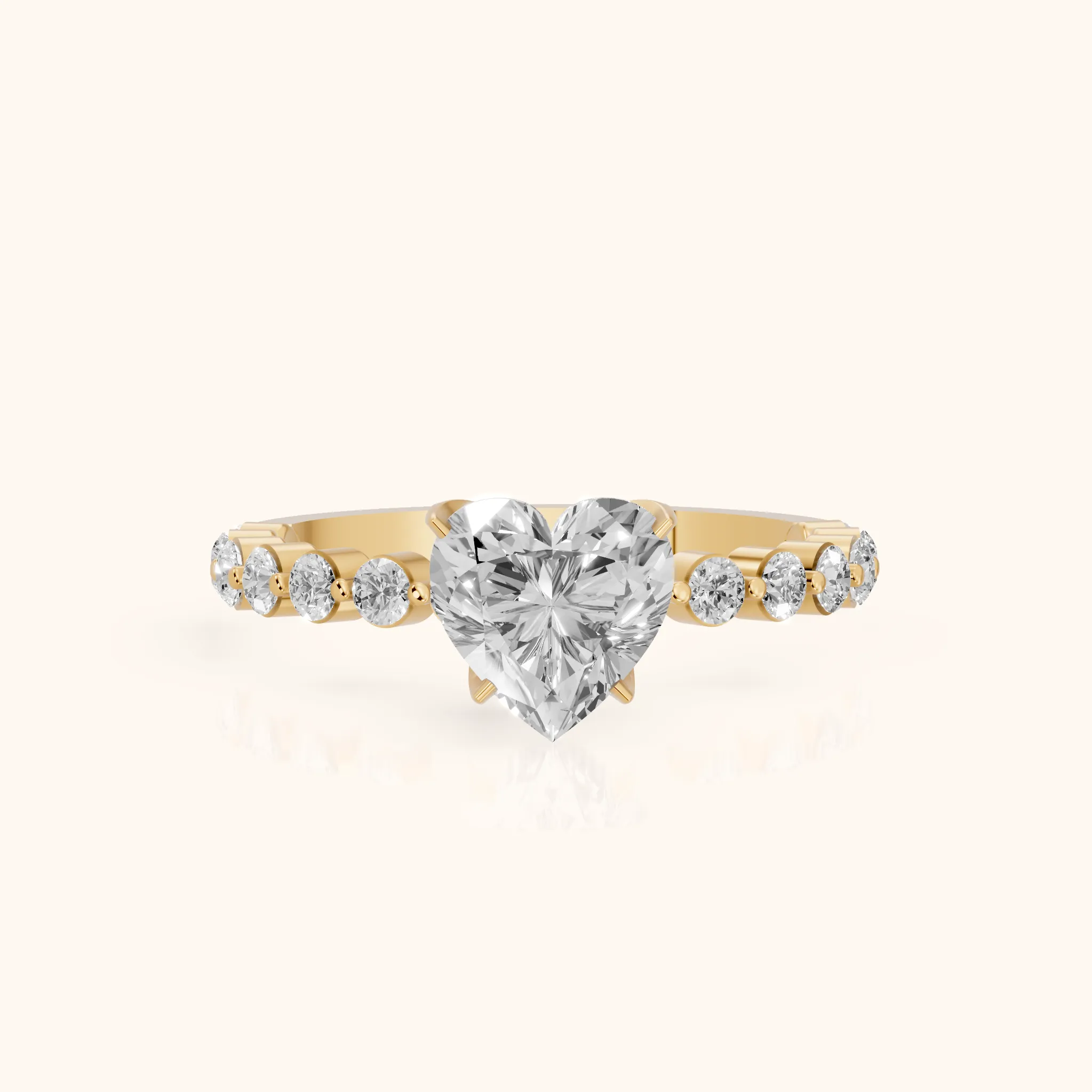 Eleanor Majesty Side Stone Heart Diamond Engagement Ring in Yellow Gold — view 1
